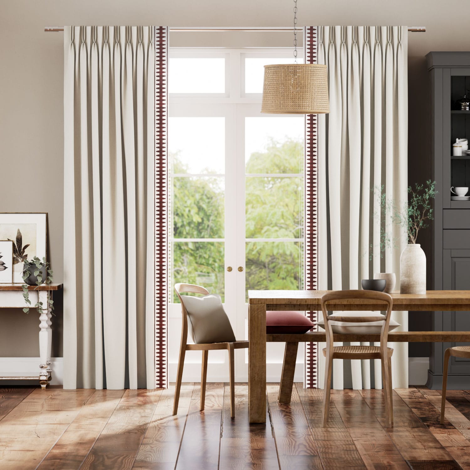 Bijou Linen Oatmeal & Ascott Rouge Curtains