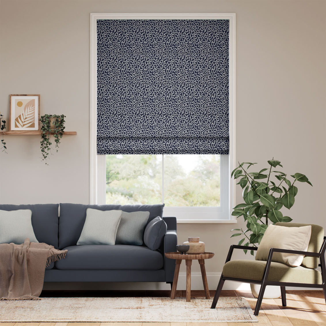 Carina Jacquard Navy Roman Blind