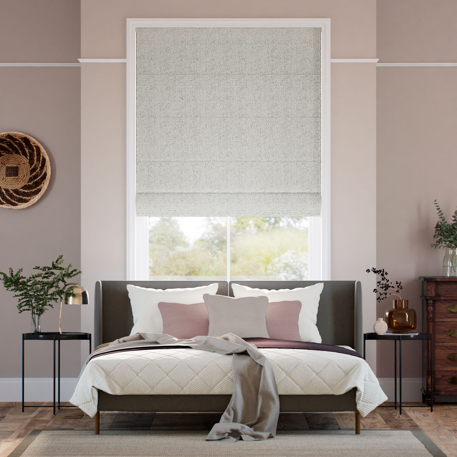 Cassia Silver & White Roman Blind