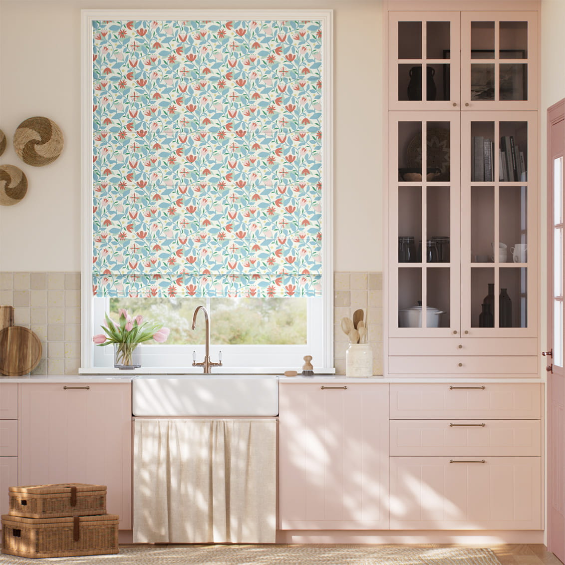 Dancing Daisies Sky Roman Blind