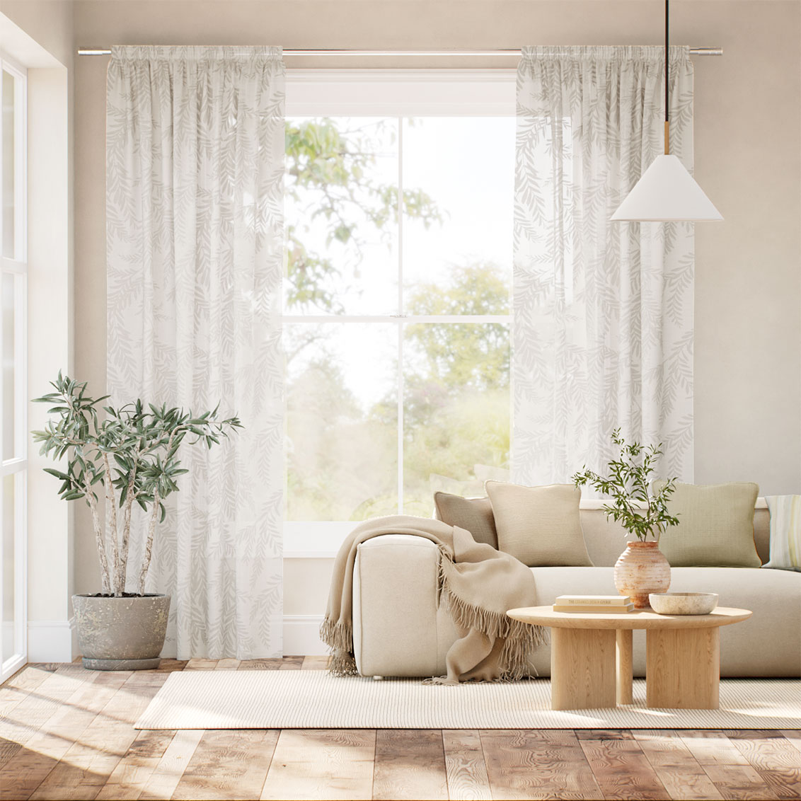 Dappled Ferns Ice White Curtains