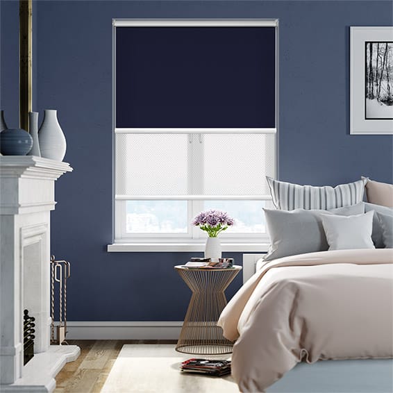 遮光ネイビー＆ホワイト ダブルロールスクリーン