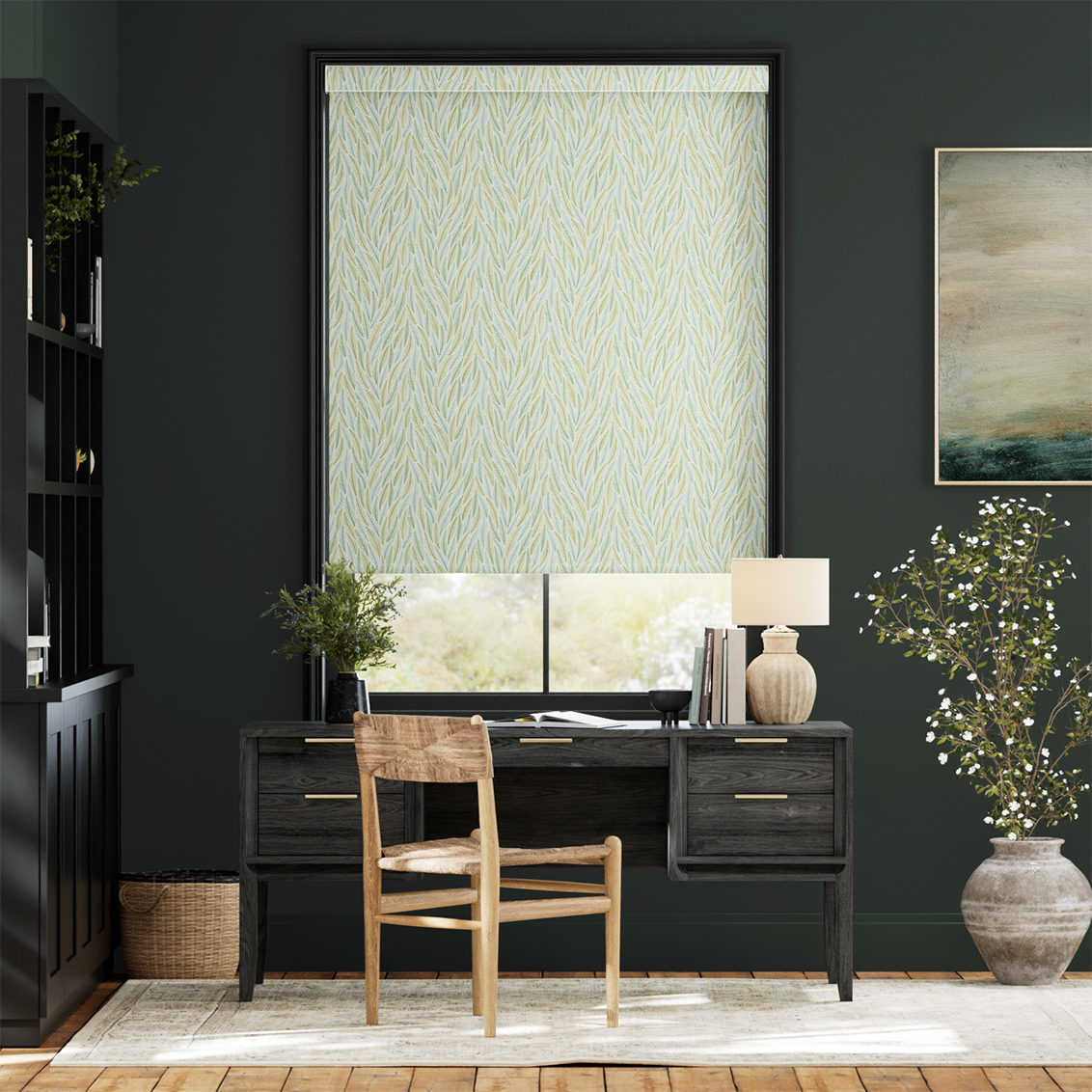 Falling Leaves Green & Aqua Roller Blind