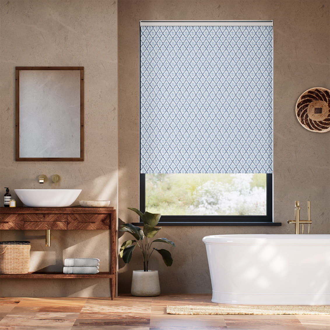 ２Floral Trellis Blue Roller Blind