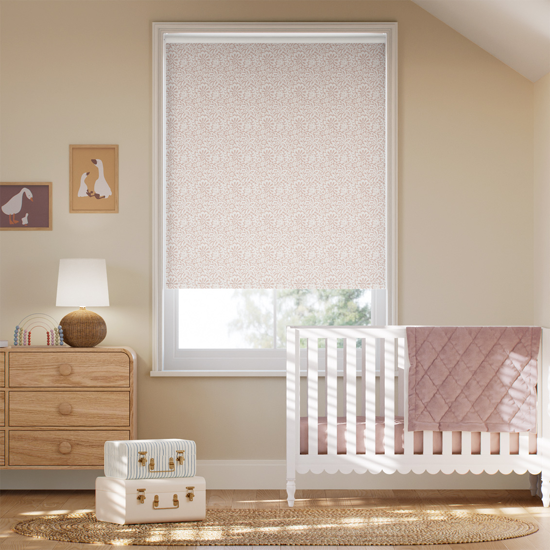 ２Flower Block Blush Roller Blind