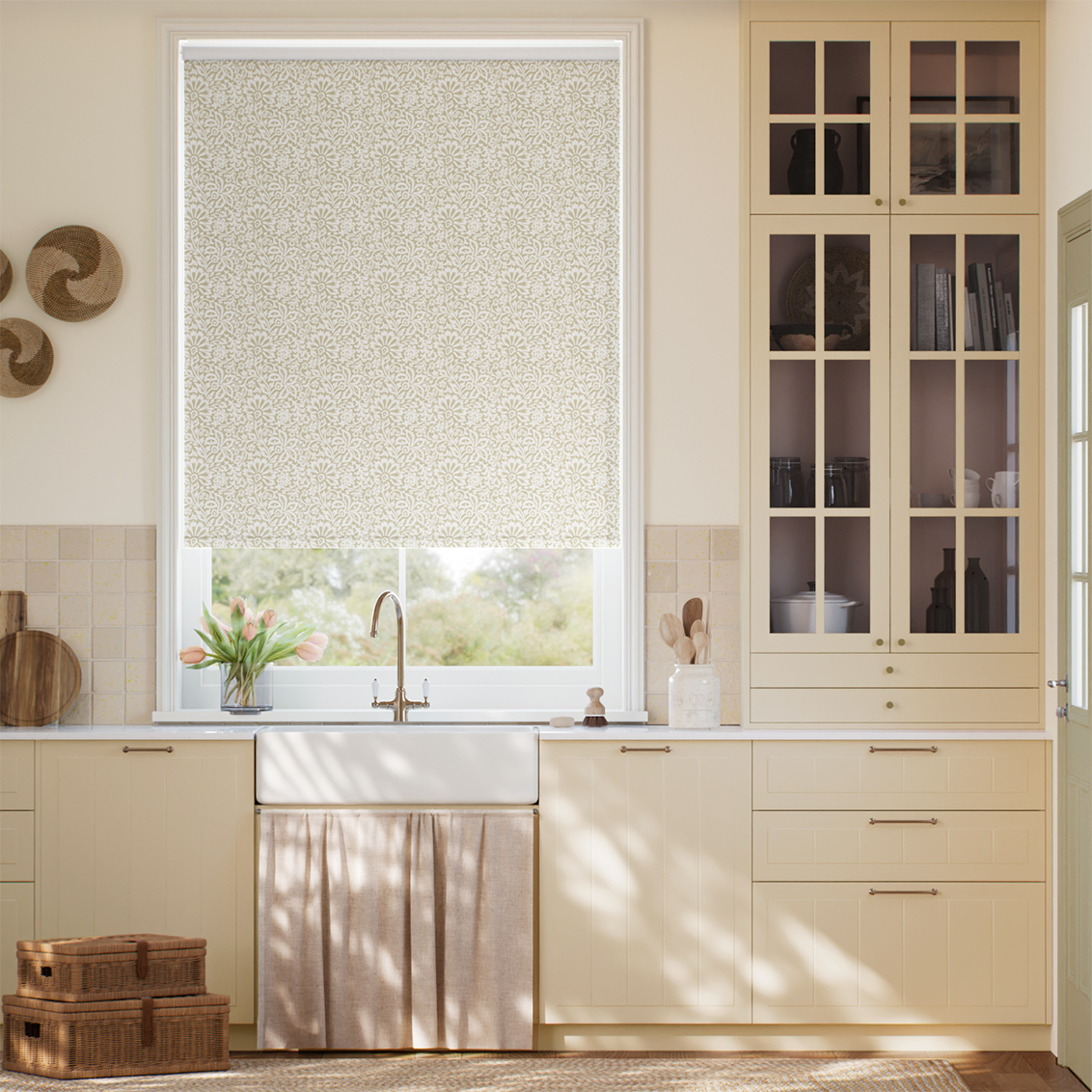 ２Flower Block Neutral Roller Blind