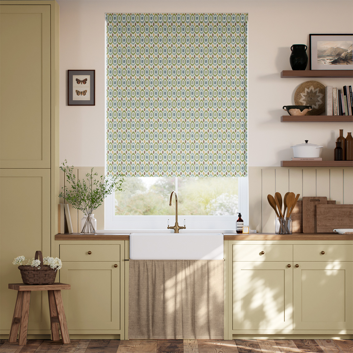 ２Inca Spot Green & Aqua Roller Blind