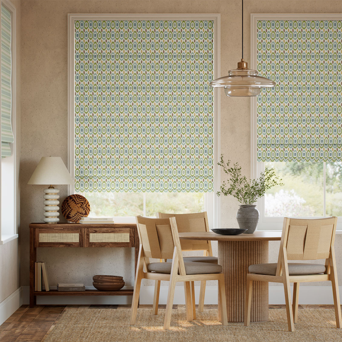 ２Inca Spot Green & Aqua Roman Blind