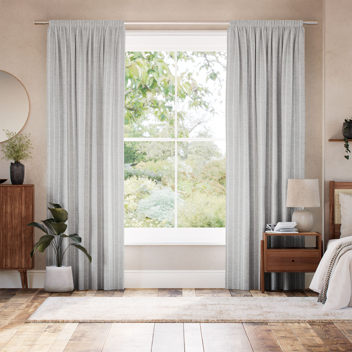 Petra Stripe Soft Grey Curtains