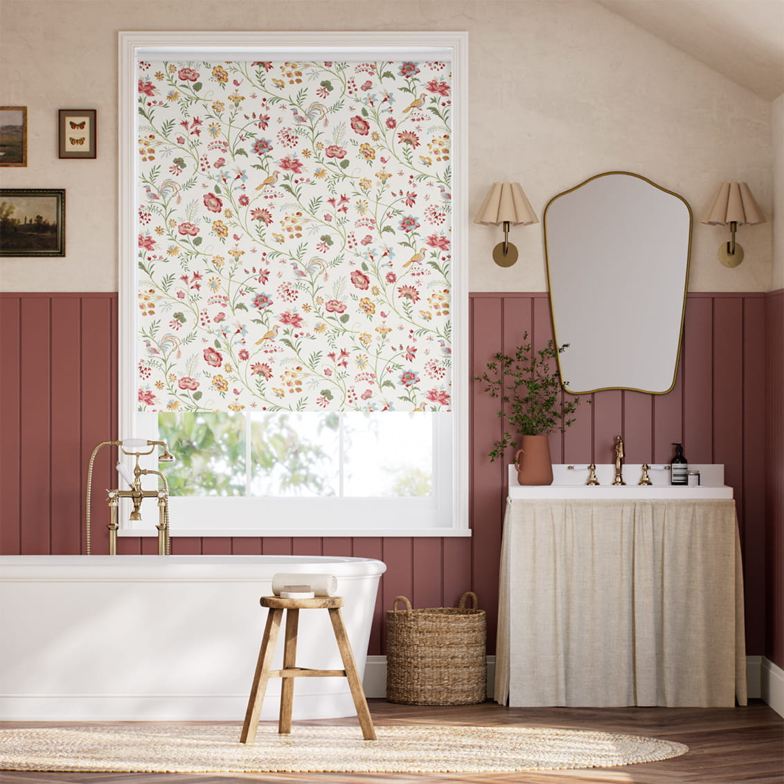 ２Songbird Green, Blush & Ochre Roller Blind