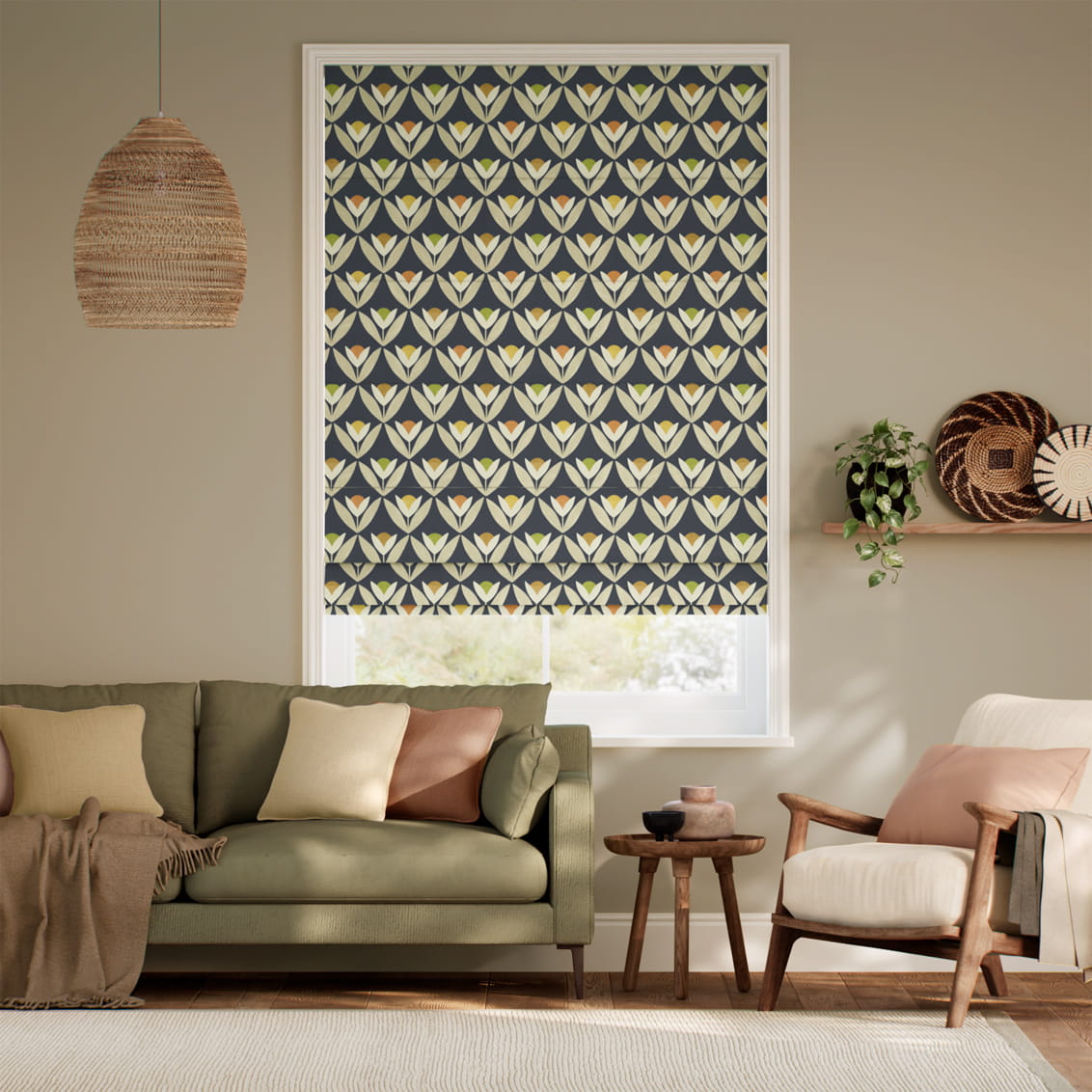1−2Tulip Trellis Charcoal Roman Blind