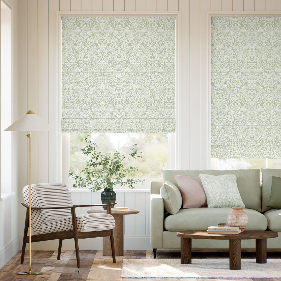 William Morris Strawberry Thief Celadon  Roman Blind