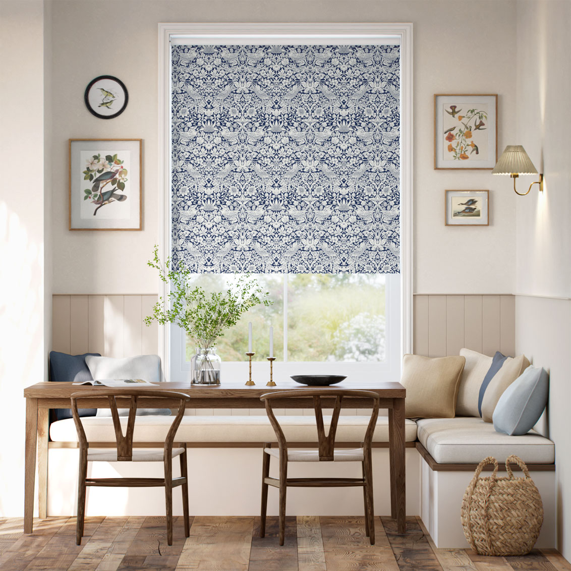 William Morris Strawberry Thief Navy  Roller Blind