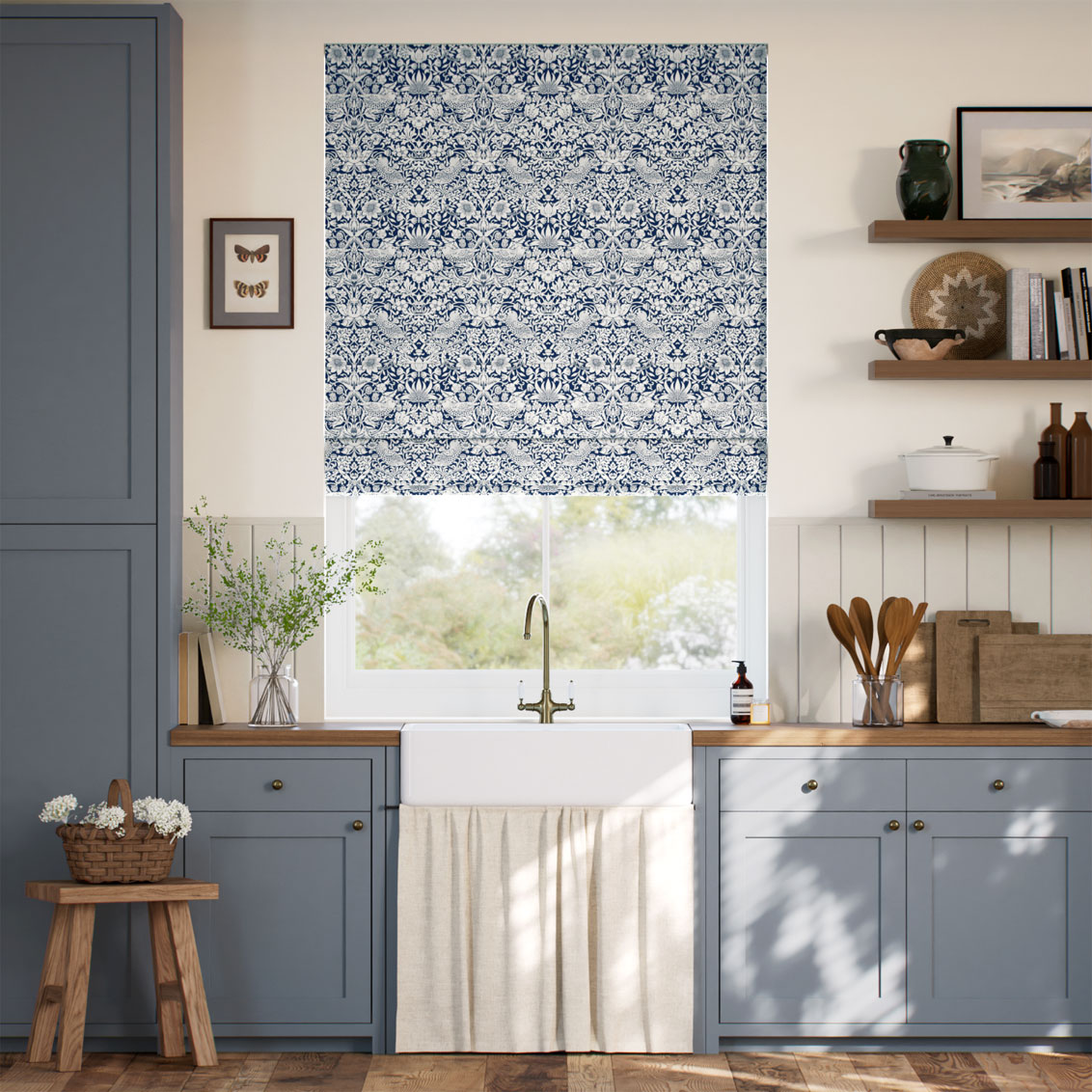 William Morris Strawberry Thief Navy  Roman Blind