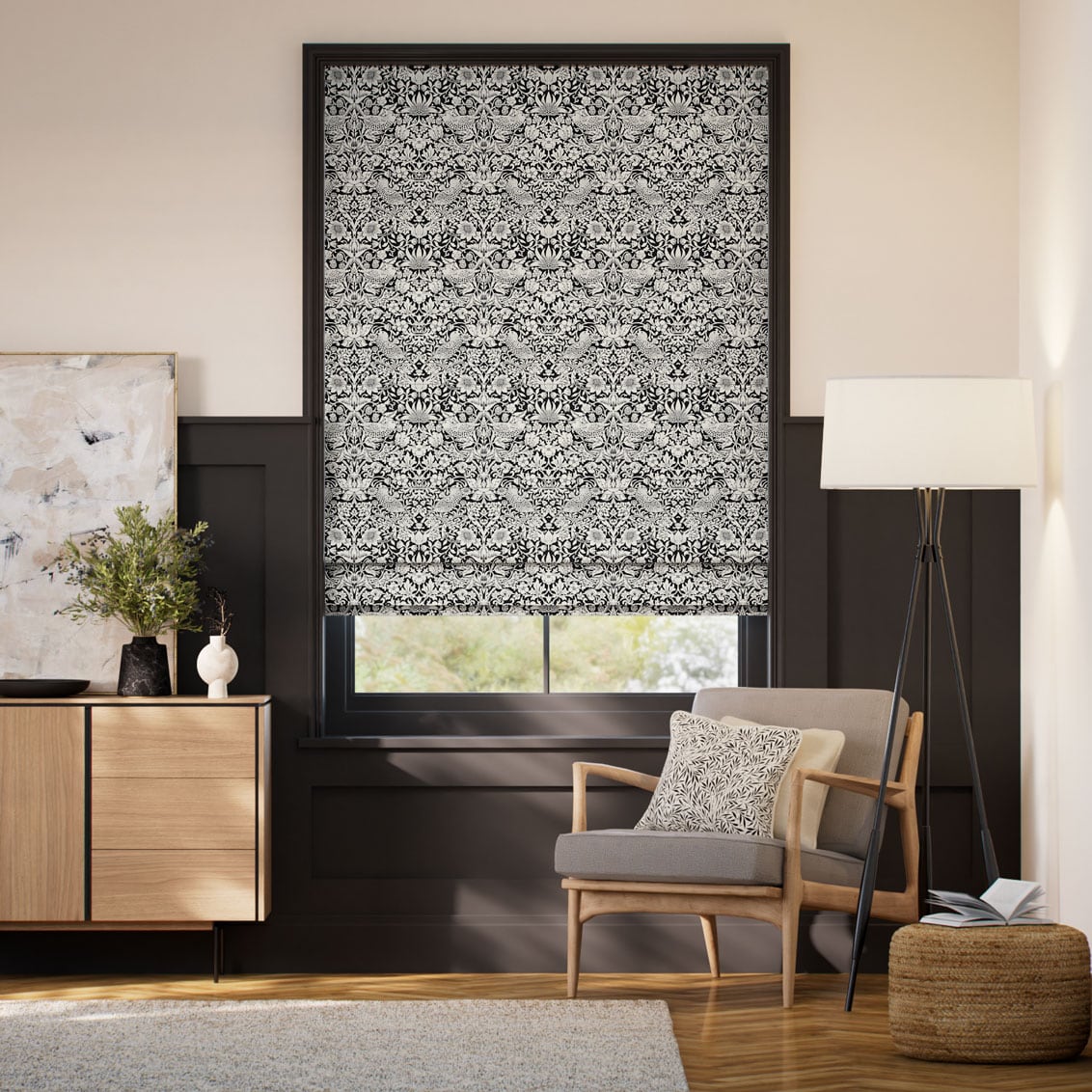 William Morris Strawberry Thief Onyx  Roman Blind